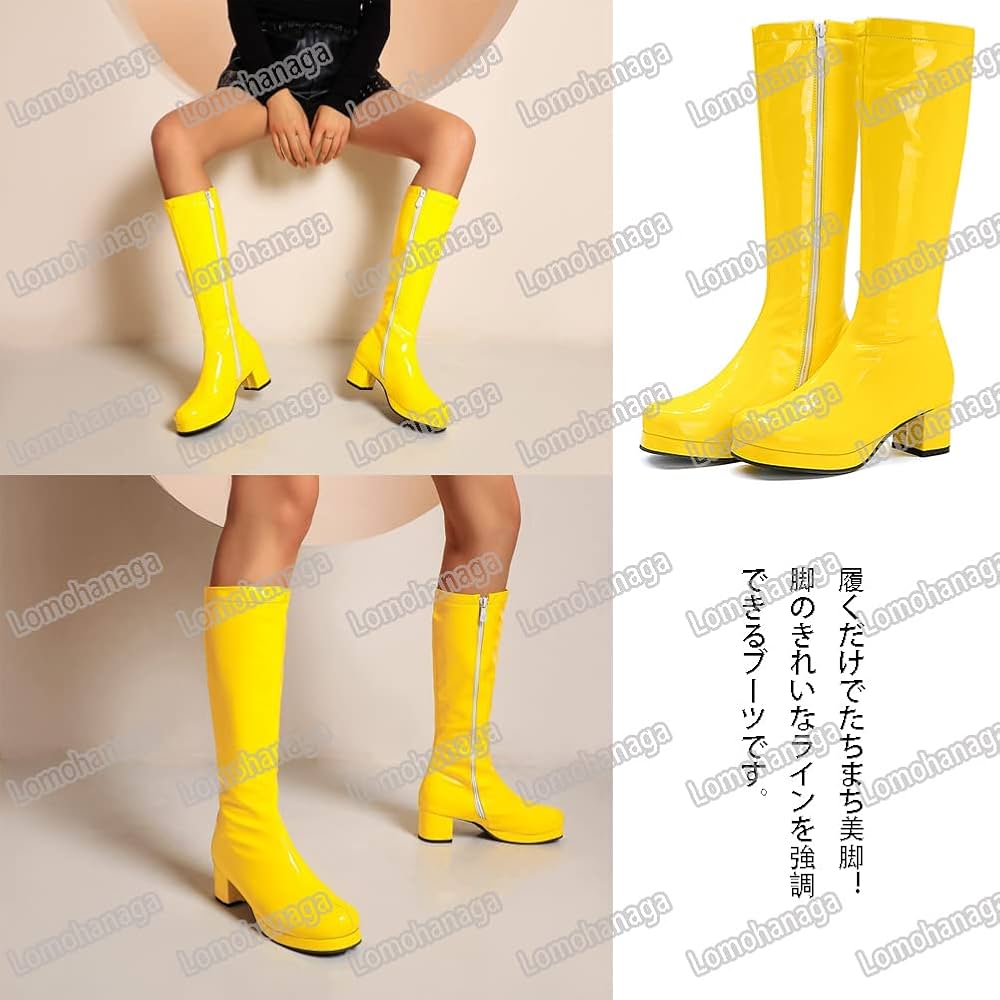 Amazon.co.jp: ロングブーツ レディース ローヒール チャンキーヒール