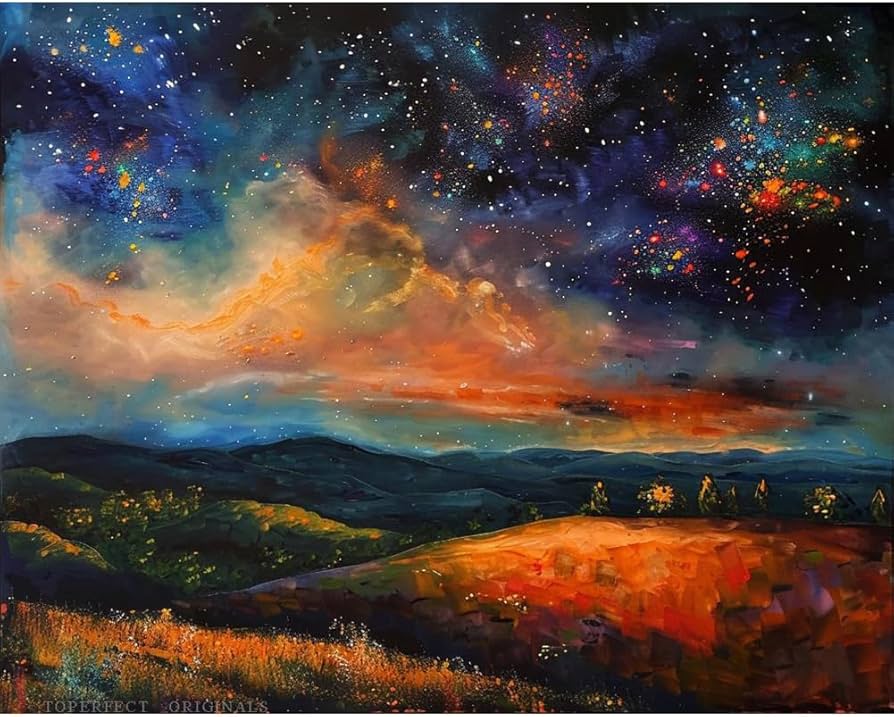 Amazon.co.jp: 30 大型オリジナルアート 夜の星空の風景画 キャンバス