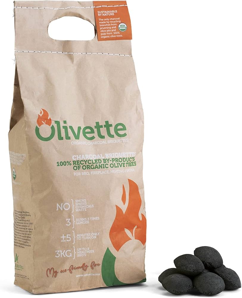 Amazon.com : Organic Charcoal Briquettes by Olivette, Reusable