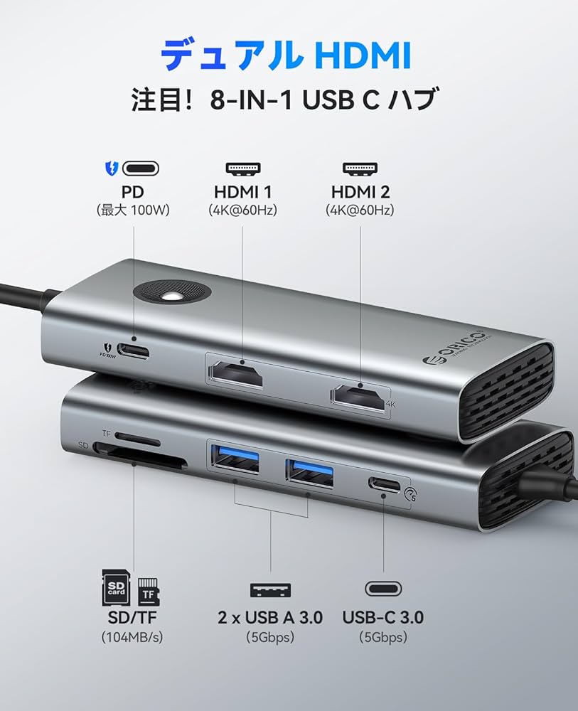Amazon.co.jp: ORICO 8 in 1 ドッキングステーション 2*HDMI出力 USB C