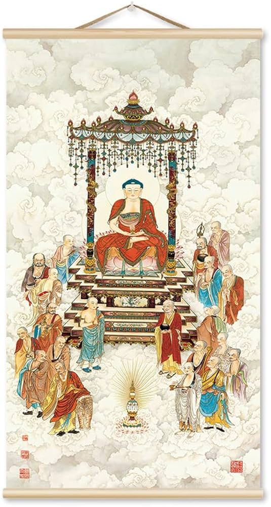 Amazon｜掛け軸／掛軸 釈迦如来座像 十八羅漢仏像 観音菩薩座像 仏教