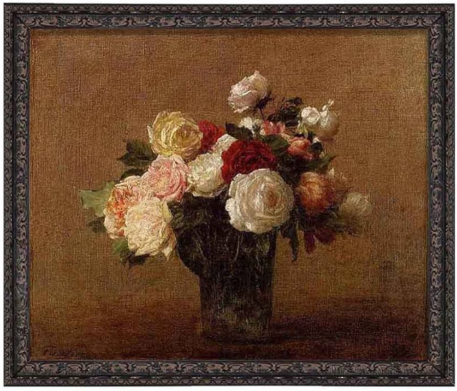 キャンバス油絵 専用 花瓶に入れた二輪のお花 キャンバス油絵 専用