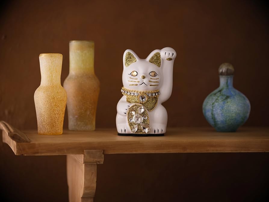 Amazon.co.jp: ご縁猫 ジュエリーキャット(S-SIZE 白 White）左手あげ