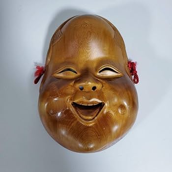 Amazon.co.jp: 木製彫刻おかめお多福能面面お面能楽鬼神鬼面彫刻木工芸
