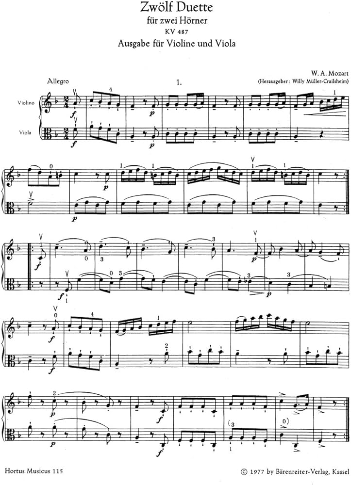 モーツァルト: 12の二重奏曲 KV 487/バイオリンとビオラのための編曲