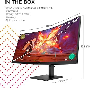 Amazon.com: HP OMEN 34c QHD 165Hz Curved Gaming Monitor, WQHD