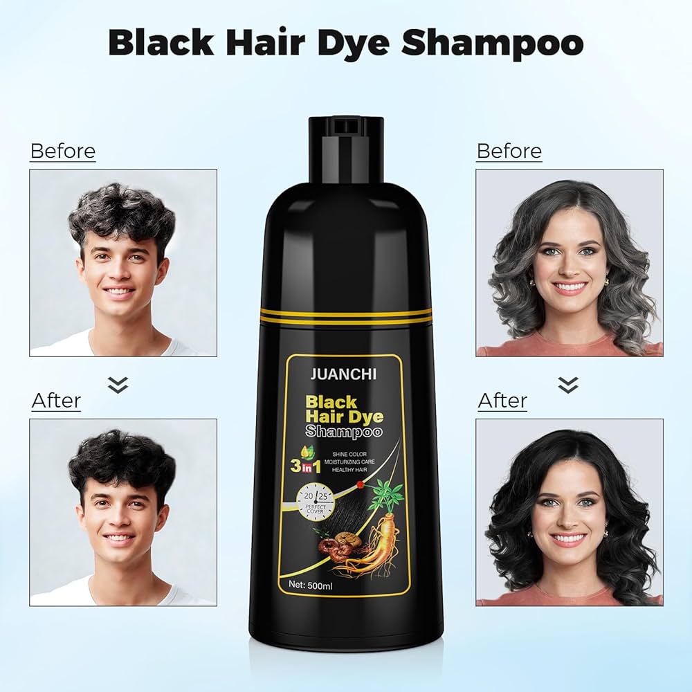 Black Hair Dye Shampoo 3 in1, Black Shampoo Hair Dye for Gray
