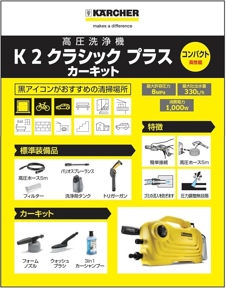 Amazon | ケルヒャー(KARCHER) 高圧洗浄機 K2クラシックプラスカー