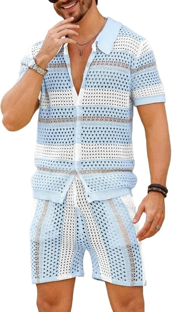 Amazon.com: EsEiCo Men's Front Button Short Sleeve Crochet Top and