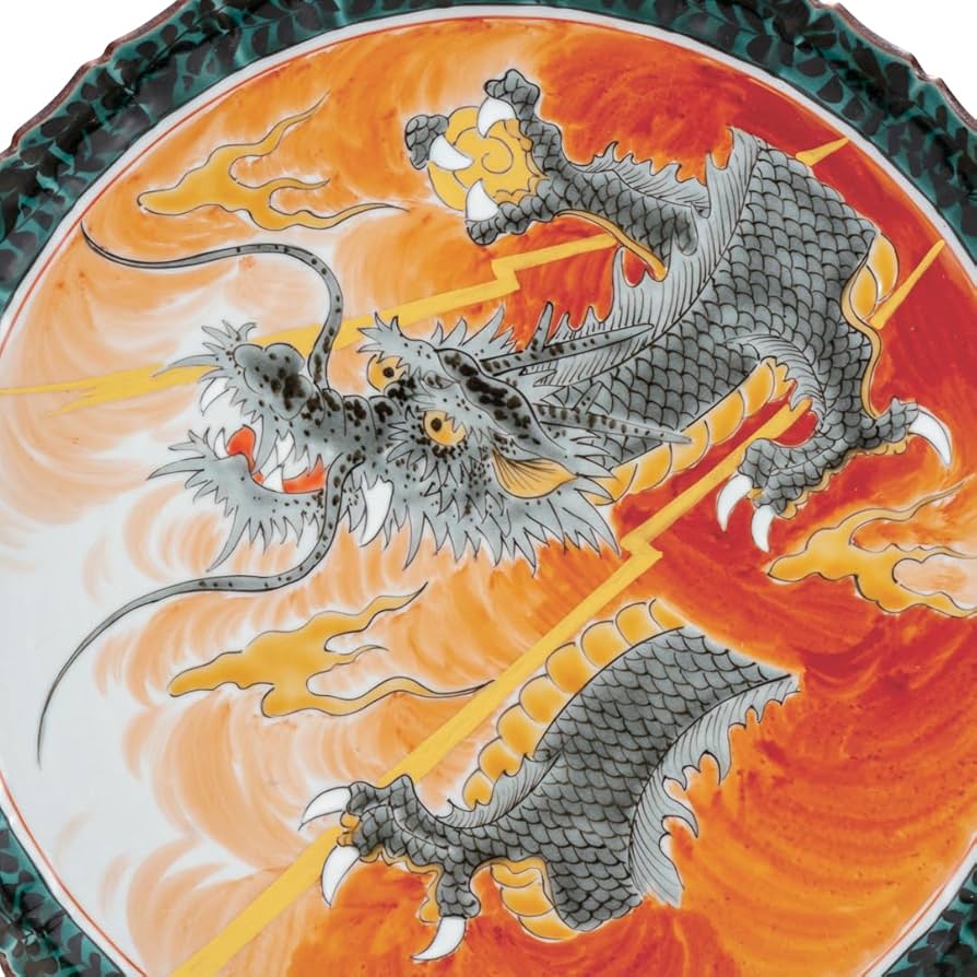 Amazon.co.jp: 九谷焼いわたや『九谷焼』飾皿(10号) 昇龍 (皿立付)福田