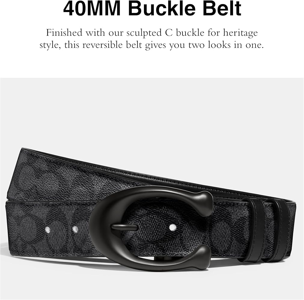 Amazon | COACH 40 mm 彫刻 C ベルト ブラック/チャコール ワンサイズ