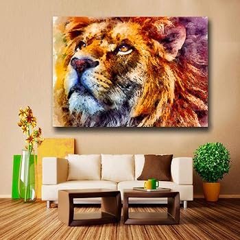 Amazon.co.jp: カラフルなライオンアートと版画壁に抽象的なアート絵画