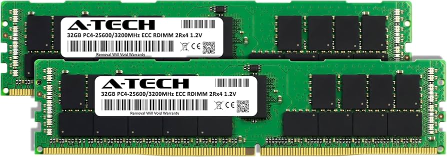 A-Tech 64GB Kit (2x32GB) DDR4 3200MHz PC4-25600 ECC RDIMM 2Rx4