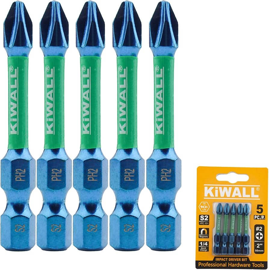 KiWALL 5-Pack PH2 Magnetic Phillips Bits, 2