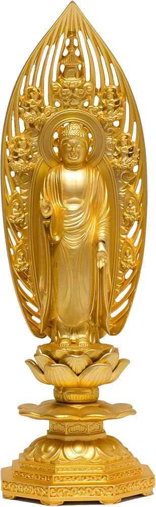 Amazon｜仏像 阿弥陀如来 舟形 21cm（金メッキ/24金） 仏師：牧田秀雲