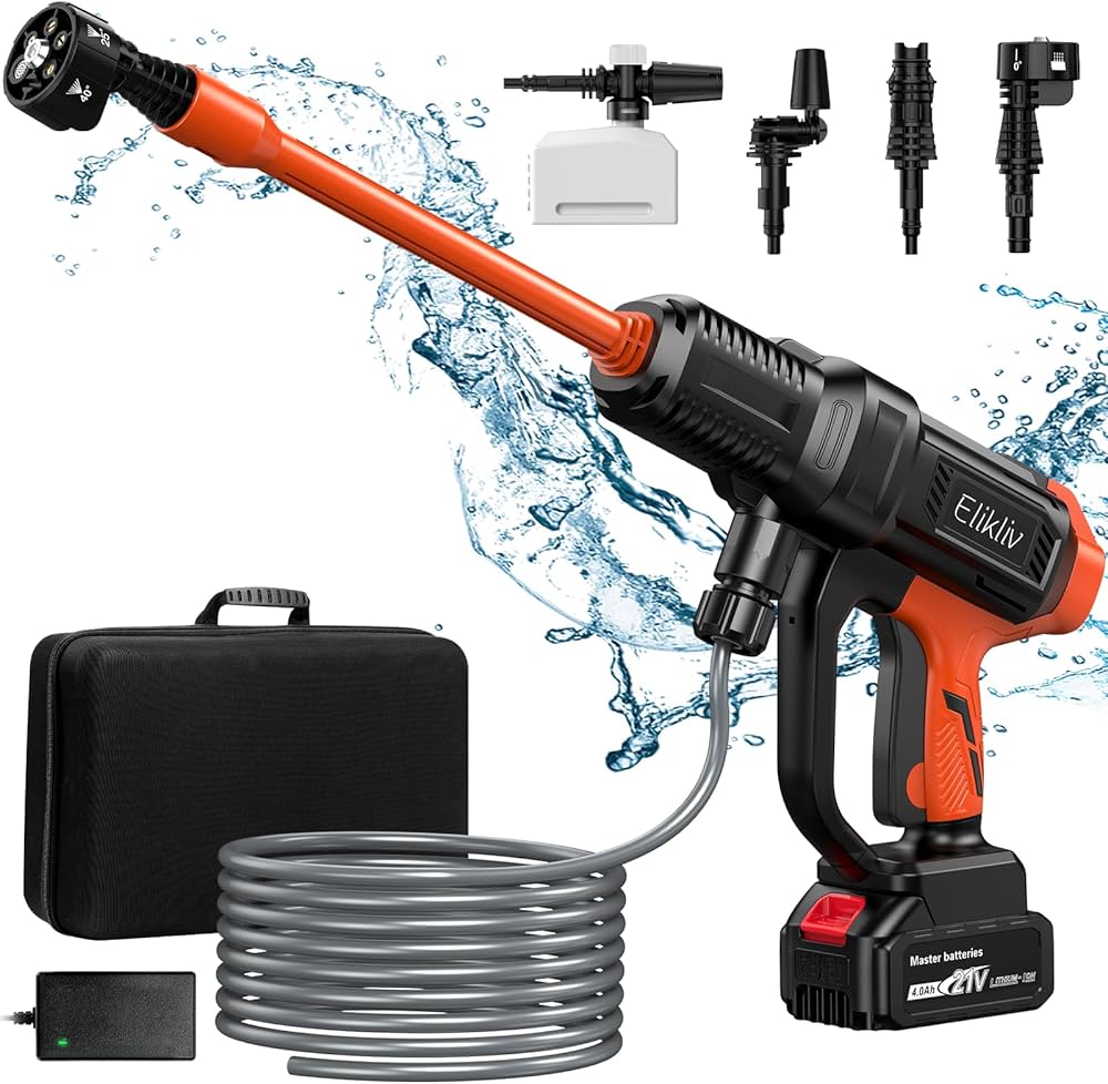 Amazon | Elikliv 高圧洗浄機 コードレス 充電式 ハンディ 洗車機