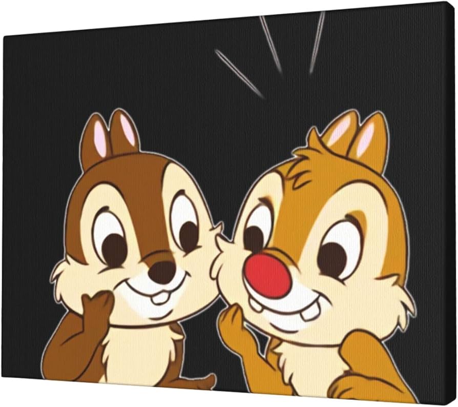 新品 油絵風のチップとデールの絵画 新品 油絵風のチップとデールの