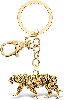 Aqua79 Tiger Keychain - Gold 3D Sparkling Charm Rhinestones