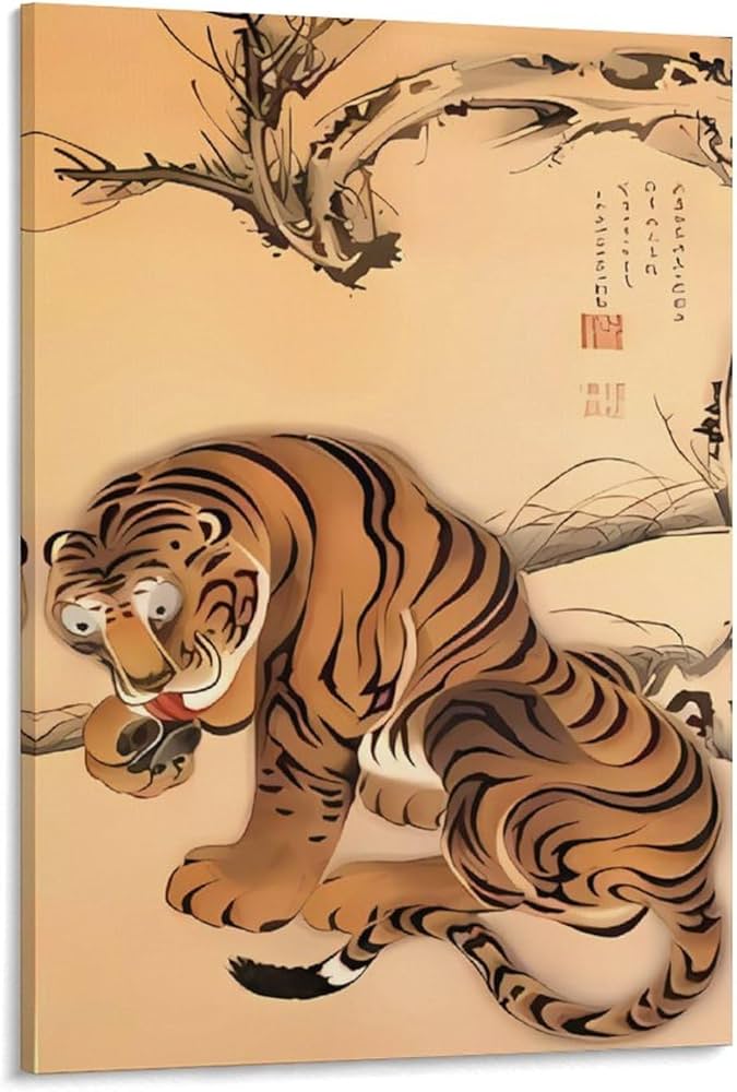 Amazon.co.jp: 伊藤若冲シリーズ 虎図 キャンバス絵画 アートパネル