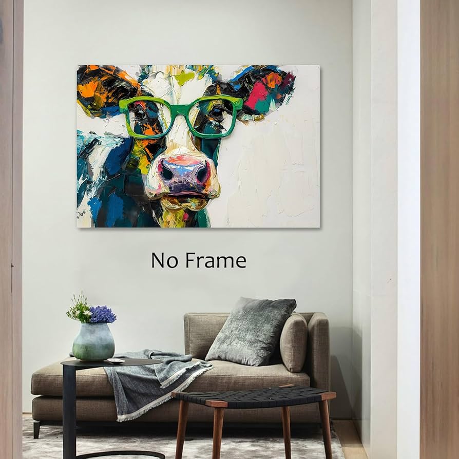 Amazon.com: Abstract Cow Wall Art Watercolor Cow Print Colorful