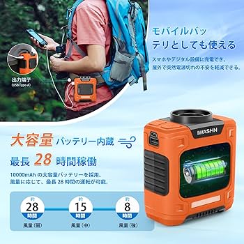 Amazon | 腰掛け扇風機 強力 ベルトファン 10000mAh大容量 超強風3段階