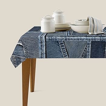 Amazon｜ブルーデニムパッチワークパターンテーブルクロス、長方形