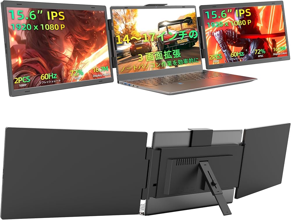 Amazon.co.jp: VETESA モバイルモニター 2画面 トリプルモニター 14