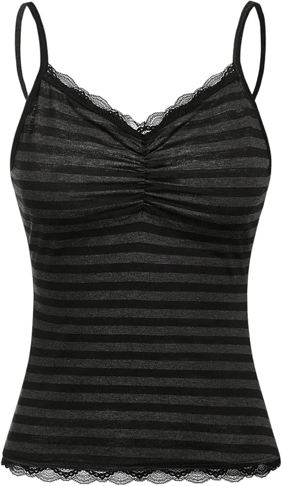 SOLY HUX Women's Y2k Tank Tops Striped Lace Trim Cami Tops Summer