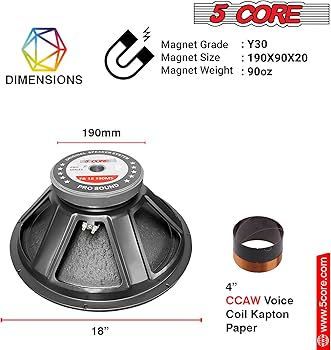 Amazon | 5コア 18インチ フルレンジ交換用スピーカー プロオーディオ