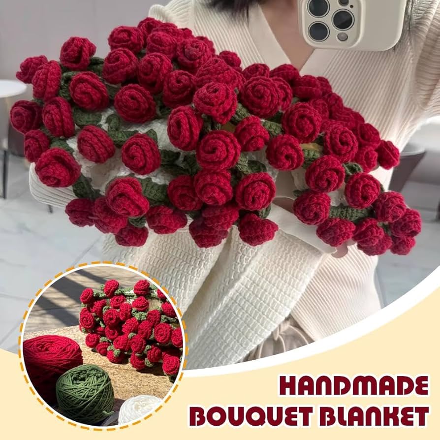 Amazon｜HFSAZJのロマンチックなバラの花束ブランケット、手編みのDIY