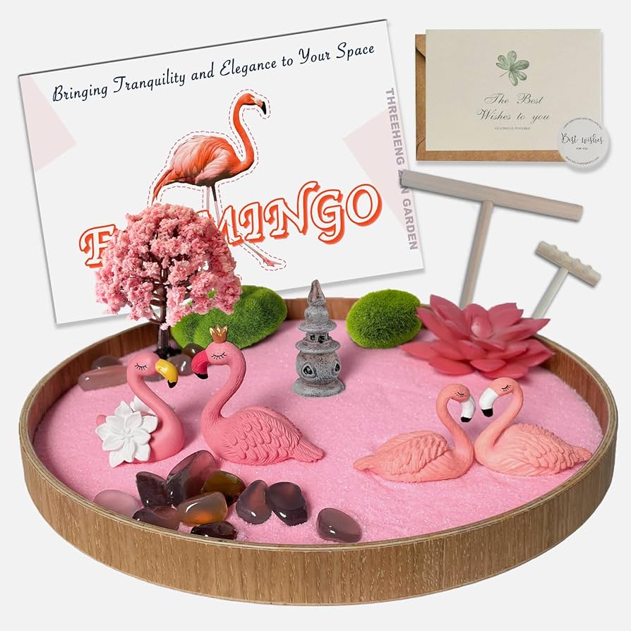 Amazon.com: Threeheng Flamingo Zen Garden for Desk - Pink Flamingo