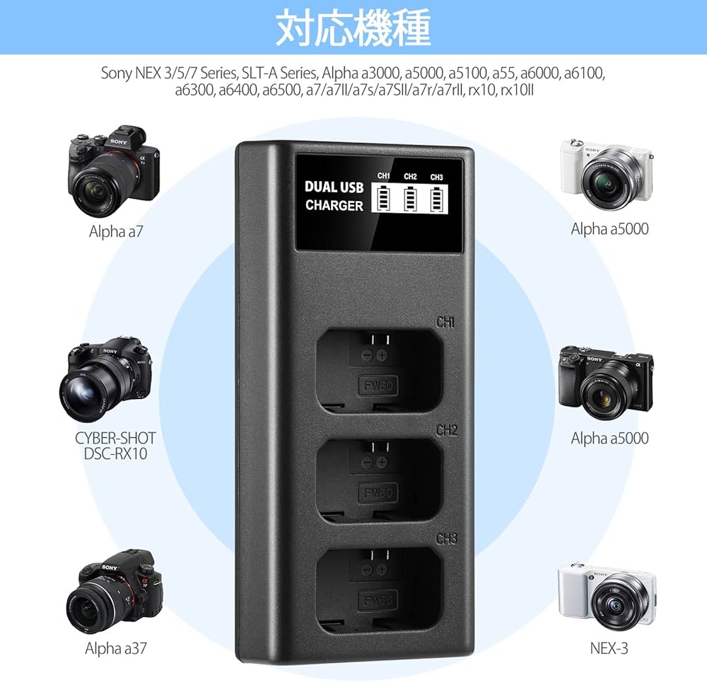 Amazon.co.jp: ENEGON NP-FW50 3チャンネル LCD 互換充電器 USB