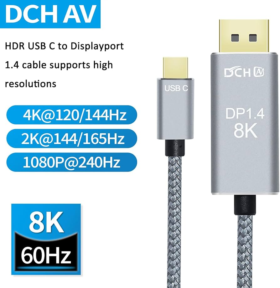 Amazon.co.jp: DCHAV 8K USB C DisplayPort ケーブル 2m Type-C DP 1.4