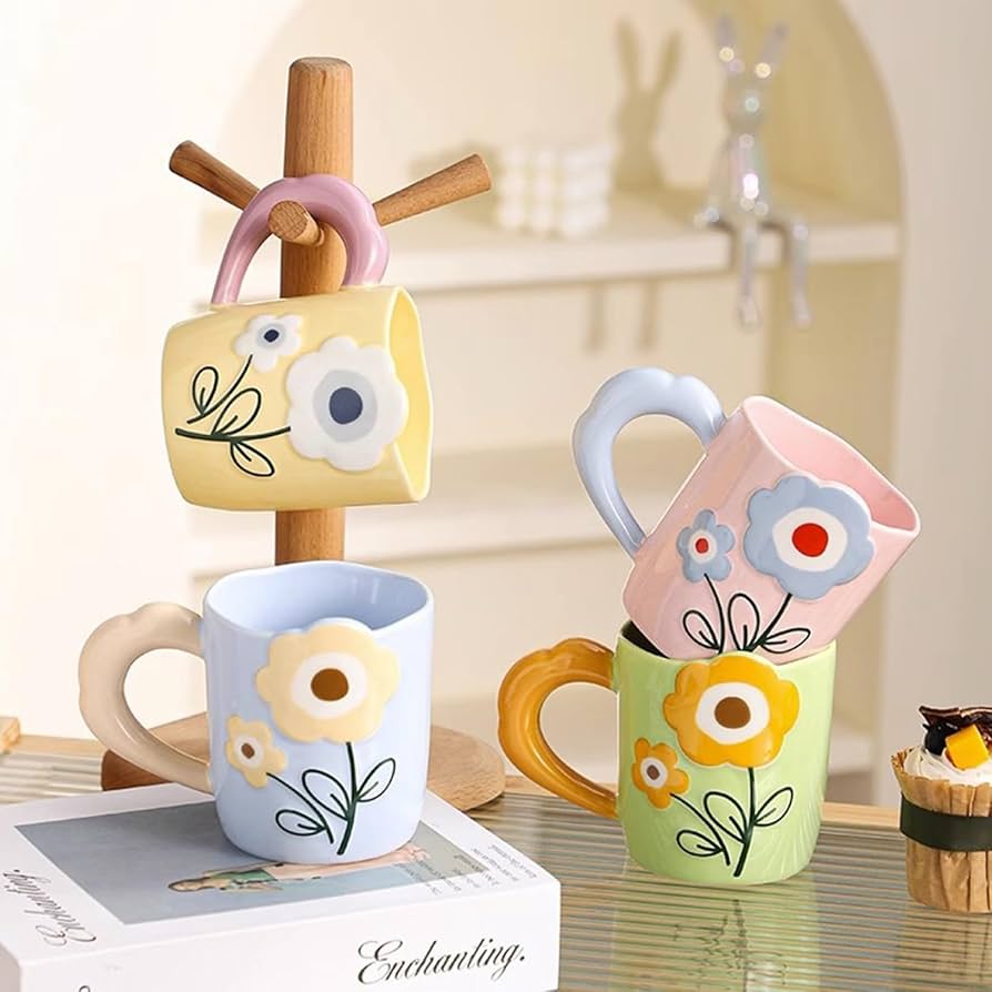 Amazon.co.jp: 花柄 陶器 カップ 375ml 軽量 可愛い 御洒落 マグカップ