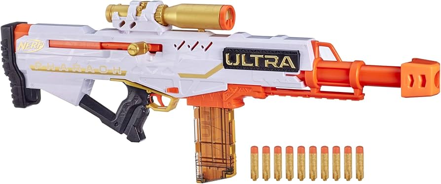 Nerf Ultra Pharaoh Blaster with Premium Gold Accents, 10-Dart Clip