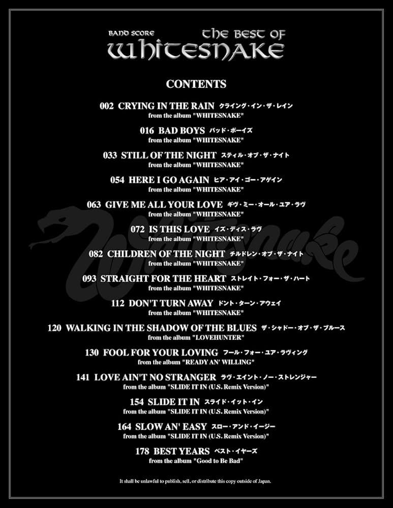バンド・スコア ベスト・オブ・ホワイトスネイク | シンコー