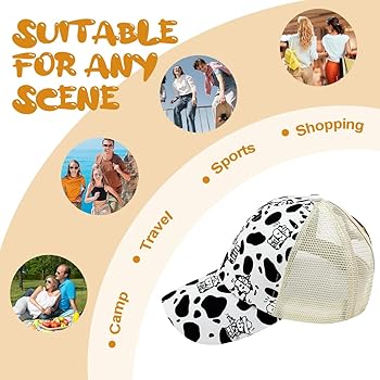 Cow Print Baseball Cap Cute Cow Ponytail Hats for Women Dad Sun