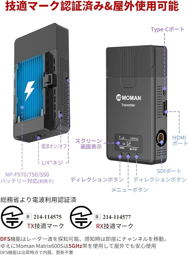 Amazon | 無線映像伝送システム, Moman Matrix 600s ワイヤレスhdmi