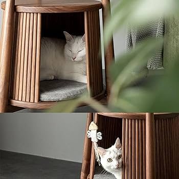 Amazon.co.jp: サイドテーブル 子猫ハウス 猫ベッド付き 木製サイド