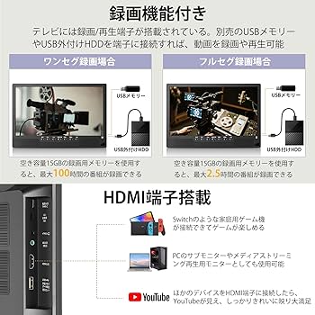 Amazon | 【2025新登場】ポータブルテレビ 14.1インチ テレビ小型 録画