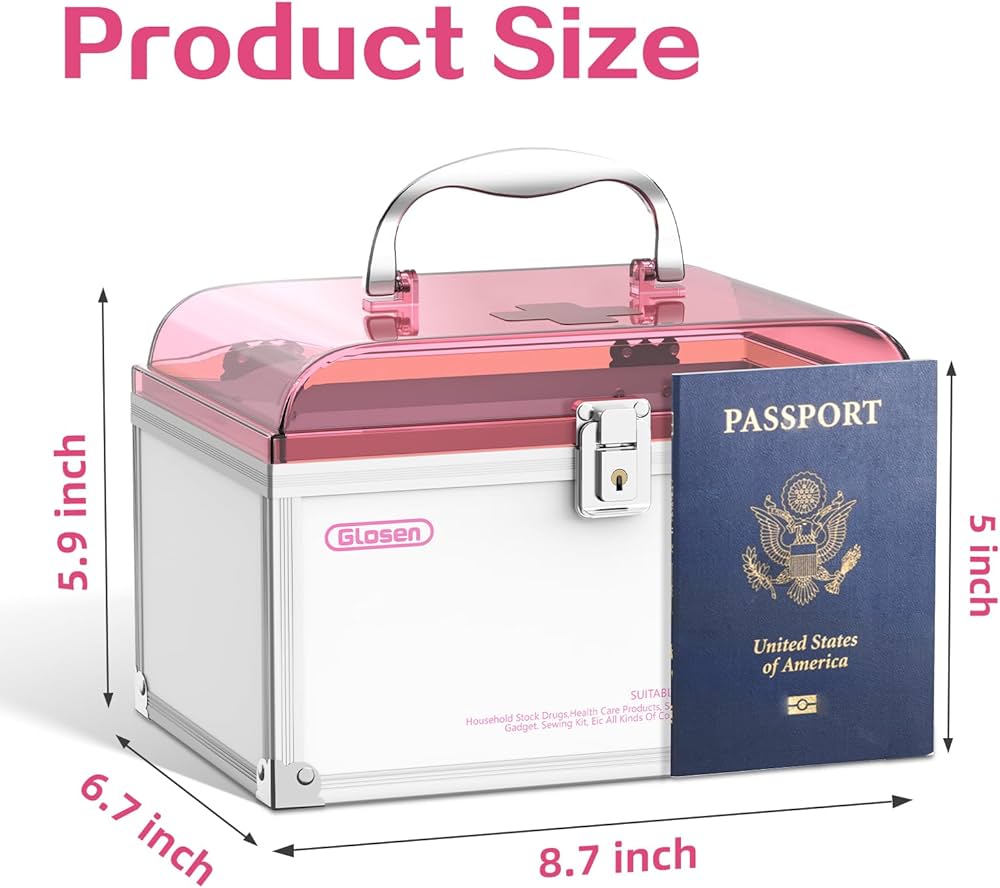Amazon.com: Glosen Medicine Lock Box With Key,pink,8.46 * 5.87