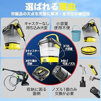 Amazon | 高圧洗浄機 キャスター付 コードレス 折り畳み式 Foldable