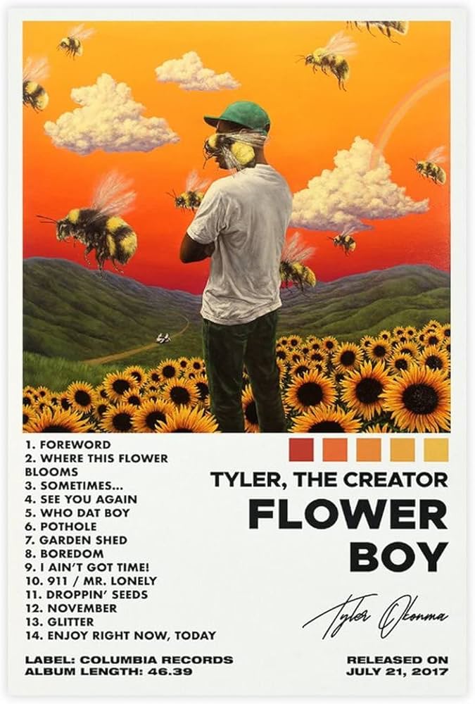 Tyler The Creator Poster avec liste de suivi pour garçon et fleur