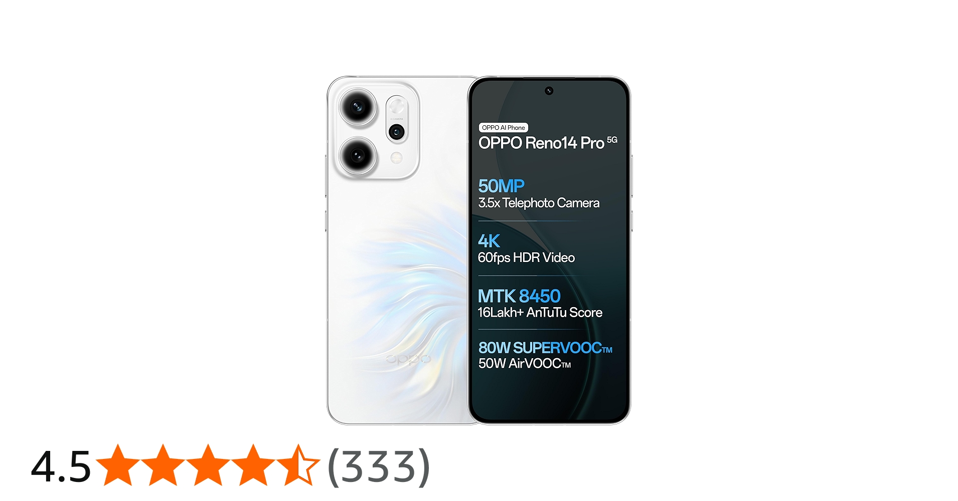 Oppo Reno14Pro 5G (Pearl White, 12GB RAM, 256GB Storage) : Amazon