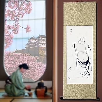 Amazon｜画家手描き 掛け軸 超お得 仏画 水墨画 /布袋様 七福神の1人