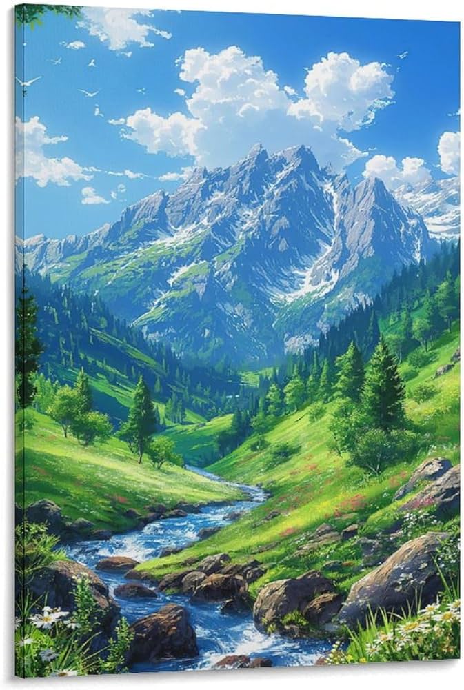 Amazon.co.jp: ポスター 山 自然 風水 絵 山の絵 緑の絵 玄関 開運