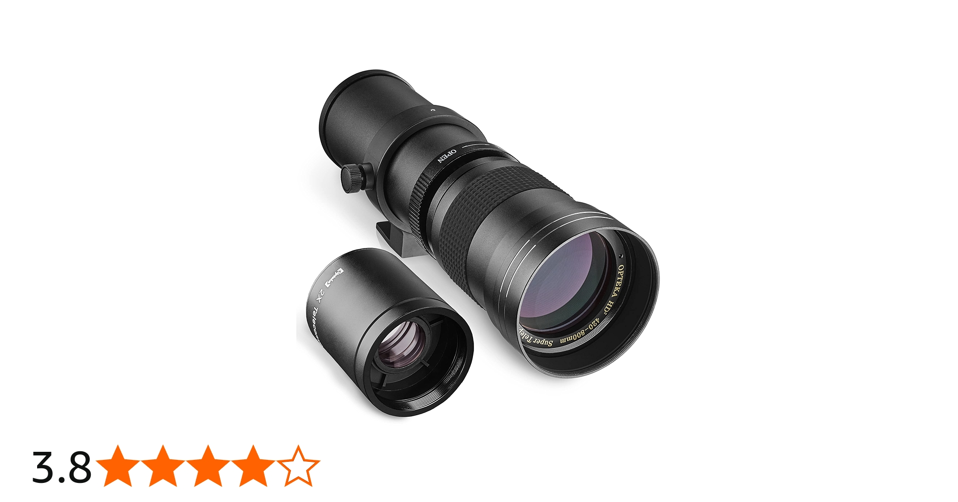 Opteka 420-800mm (w/ 2X- 840-1600mm) f/8.3 HD Telephoto Zoom Lens