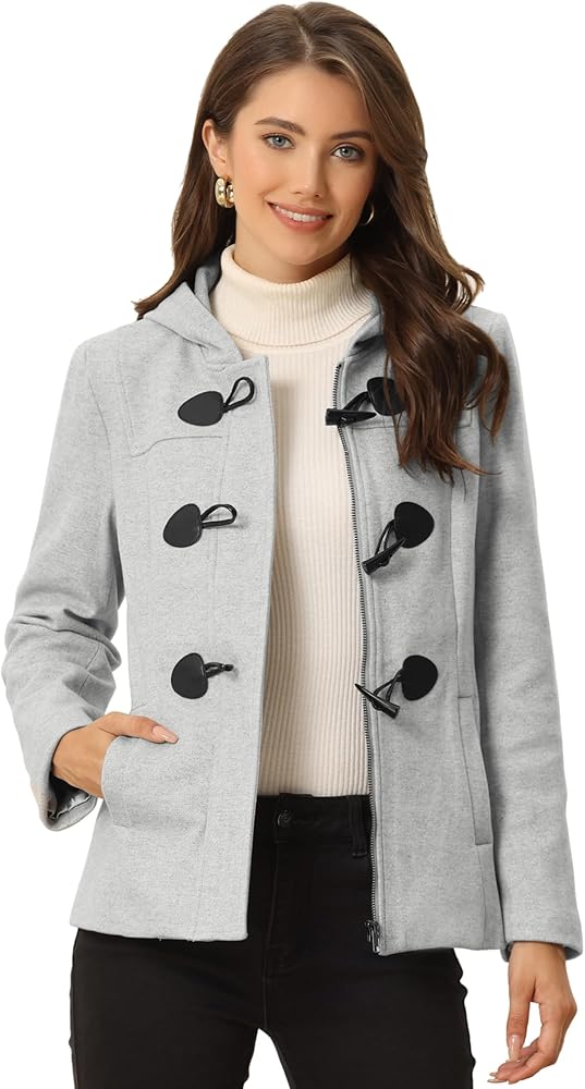 Amazon | [Allegra K] ダッフルコート ショート ピーコート トグル