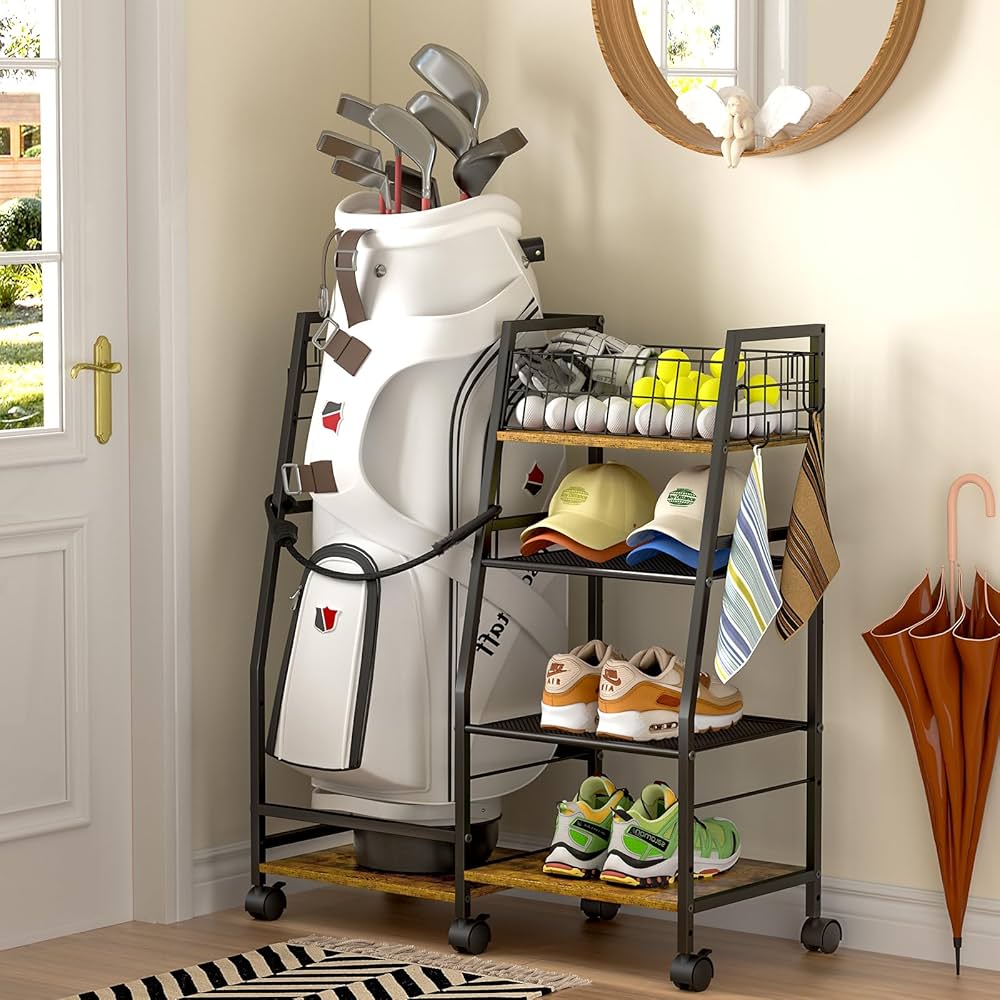 Amazon.co.jp: DAOUTIME ゴルフバッグ ガレージ収納ラック キャスター