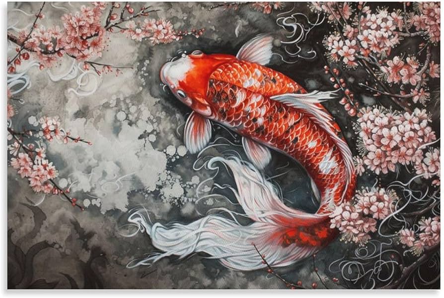 Amazon.co.jp: 絵画 縁起の良い鯉 アートパネル ポスター 動物イラスト